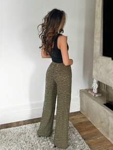 RebeccaVibe 女士罩衫伊比沙岛波西米亚风度假海滩优雅夏季亮片阔腿钩针长裤 - 橄欖綠 - 查看 6