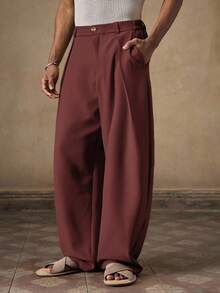 AKNOTIC Quần chinos nam dáng rộng, cạp chun, ống loe, thích hợp cho mùa hè, mùa thu, đi nghỉ mát, mặc hàng ngày, dự tiệc, mặc đôi, quà tặng cho nam giới. - Màu Đỏ Sâu - Xem 4