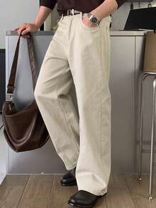 DAZY Men's Khaki Long Straight Loose Casual Pants With Pockets, Spring - Khaki - View 1