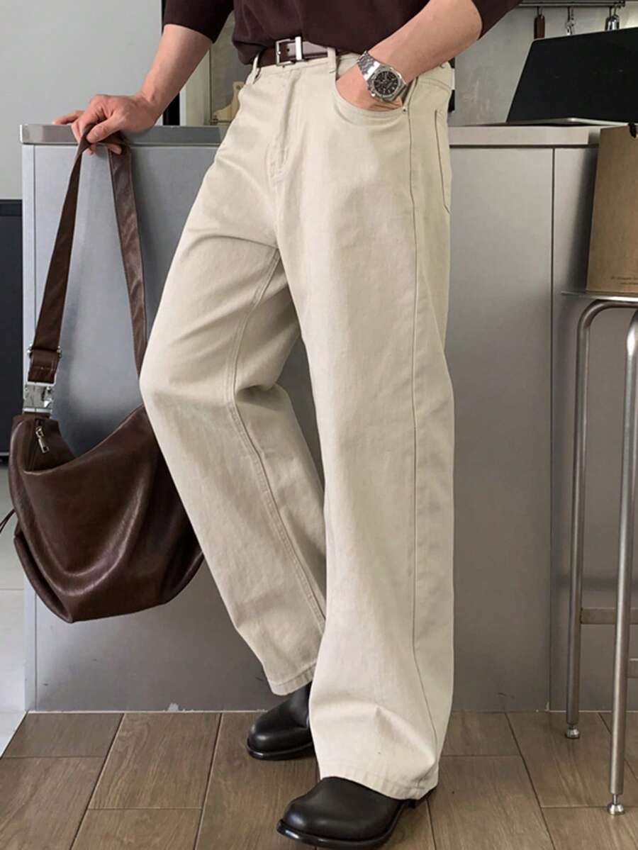 DAZY Men's Khaki Long Straight Loose Casual Pants With Pockets, Spring - Khaki - View 1