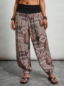 SHEIN LUNE Quần dài in họa tiết cỡ lớn kiểu dáng thường ngày - Nhiều màu - Xem 4