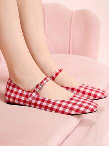 CUCCOO DOLLMOD Round Toe Comfortable Pink Bow Fashionable And Elegant Women's Flat Shoes Spring Shoes Spring Break Easter Valentine's Day - Big red white plaid - View 4