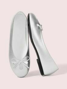 CUCCOO DOLLMOD French Round Head Soft Sole Hollow Ballet Shoes Women's Fashion Women Wear One Pedal Comfortable Soft Sole Low Vamp Temperament Velvet Versatile Flat Sole Shoe Valentine's Day - Silver - View 2