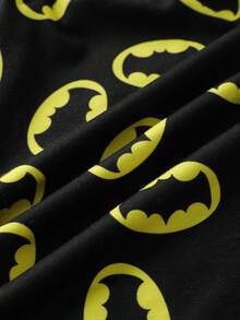 BATMAN X SHEIN Tween Boy Casual Everyday Commute Fashion Street Bat Logo Allover Print Elastic Waist Shorts, Summer - Black - View 6