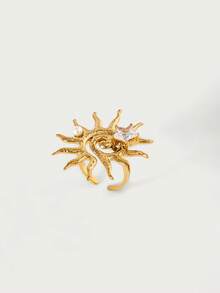 Glisma 18K Gold-Plated 1pc Cute Luxury Pearl/Mother Of Pearl, Textured, Metallic, Geometric, Rhinestone Embellished Open Ring, Suitable For Party, Casual, Concert/Festival, Night Club, Wedding, Holiday, Vacation, Camping - Multicolor - View 2