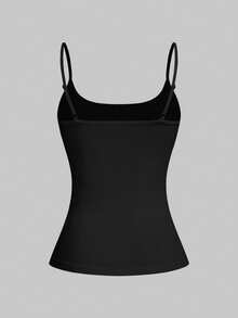 SHEIN Essnce 女士三件套休闲吊带背心套装，黑色条纹混色休闲女式上衣，修身吊带背心，夏季上衣，夏季服装，女士上衣，夏季女士上衣，三件套修身休闲纯色上衣 - 杏色 - 查看 4