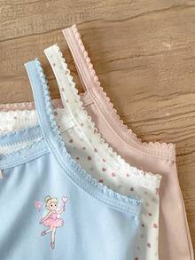 3pcs/Set Girls Cartoon Elf & Heart Print Casual Comfortable Undershirt Set - Multicolor - View 4