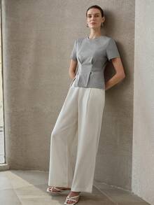 MOTF PREMIUM FASHIONABLE & EXQUISITE HIGH-END DESIGN SEQUIN EMBELLISHED ROUND NECK SHORT SLEEVE WOMEN T-SHIRT - Grey - View 7