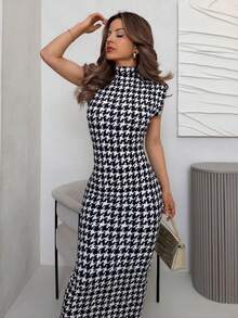 Jemour Colorblock Bodycon Dress Party Evening Dress - Black and White - View 6