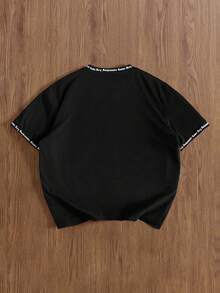 TOKVUE 男士纯色英文字母印花短袖圆领T恤，适合日常穿着、外出、休闲、运动、上学、旅行、家庭聚会等场合。短袖T恤，夏季T恤。可多件T恤作为礼物赠送给家人。2000年代风格 - 黑色 - 查看 2