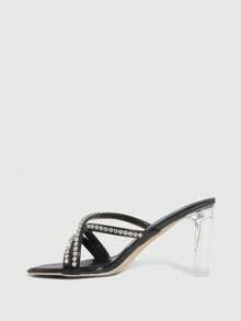 CUCCOO SZL Women's Rhinestone Design Fashionable Elegant Versatile High Heel Sandals Prom Heels Summer Shoes - Black - View 9