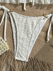 Elavelle 女士春夏提花面料吊带系带金属装饰吊带比基尼上衣 - 米色 - 查看 6