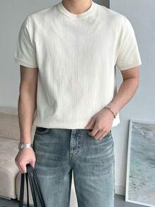 DAZY Men's Casual Solid Beige Round Neck T-Shirt, Summer - Beige - View 6