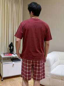 Conjunto de pijama de camiseta de manga corta y pantalones cortos multicolor para hombre, de verano - Multicolor - Ver 2