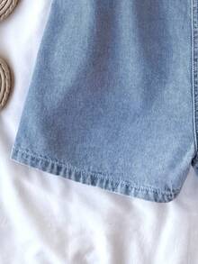 SHEIN Tuta in jeans blu oversize per ragazze adolescenti - Lavaggio chiaro - Visualizzare 6