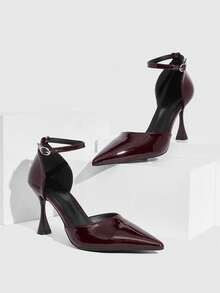 CUCCOO SZL Scarpe con tacco alto da donna, nuove per l'autunno, scarpe formali da donna con tacco a forma di calice di vino, eleganti tacchi a spillo in PU con materiale riflettente, altezza tacco 9,5 cm, sexy tacchi alti bordeaux, versatili e confortevoli, adatte per uso quotidiano, feste, Natale, San Valentino, appuntamenti e altre occasioni - Bordò - Visualizzare 2
