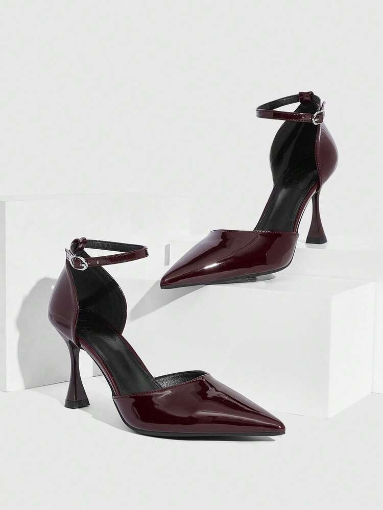 CUCCOO SZL Women's High-Heeled Shoes Autumn New Pointed Women's Formal Shoes Wine Glass Heel Elegant Stiletto High Heels With Mirror PU Material 9.5cm Sexy Burgundy High Heels Versatile Comfortable Casual Suitable For Daily/Party/Christmas Thanksgiving Valentine's Day Dating/Party/Women's Shoes