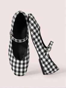 CUCCOO DOLLMOD Round Toe Comfortable Pink Bow Fashionable And Elegant Women's Flat Shoes Spring Shoes Spring Break Easter - Black two-color grid - View 2