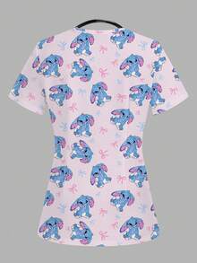 TaskEZ Cute Rabbit Print Women's Scrub Uniform Top - Multicolor - View 2