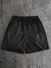 AXEPEAK 男士休闲数字印花圆领短袖T恤短裤套装，夏季 - 黑色 - 查看 8