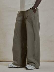 Musero Loose Fit Button Fastening Lightweight Pants Construction Panelling Detailing Trouser Bottoms Spring Summer Essentials - Khaki - View 3