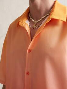 Airaco Camisa de manga corta con estampado degradado para vacaciones para hombres - Naranja - Ver 4