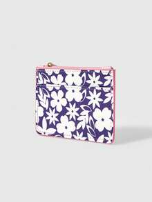 ROMWE Kawaii 精致的卡片袋，紫色背景，白色花朵图案 - 紫色 - 查看 2