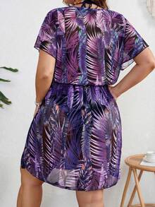 SHEIN Swim Curve 大码印花薄纱罩衫 - 紫羅蘭色 - 查看 3