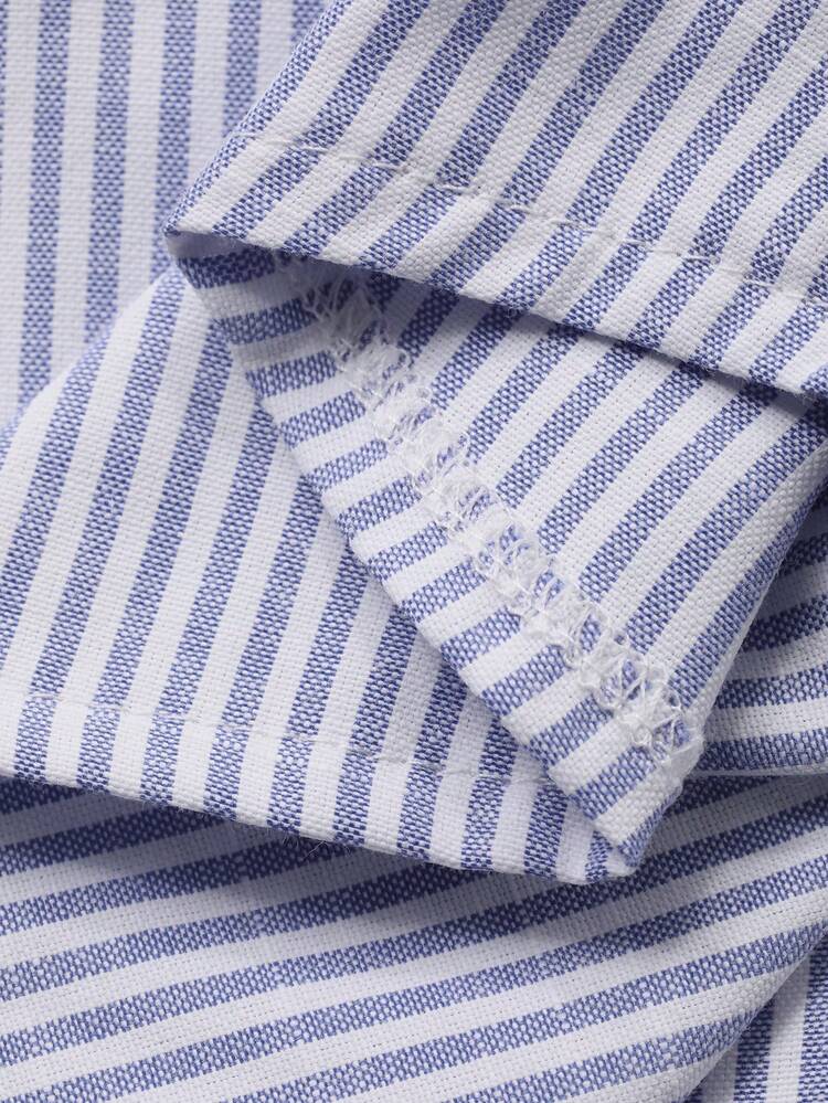 Young Boy Striped Print Button-Front Casual Short Sleeve Shirt Summer