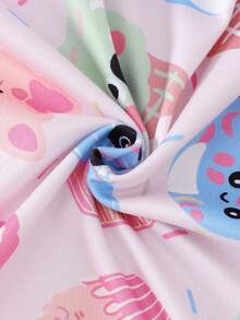 2件套女童可爱卡通冰淇淋印花柔软贴身圆领长袖上衣和裤子睡衣套装 - 彩色 - 查看 6