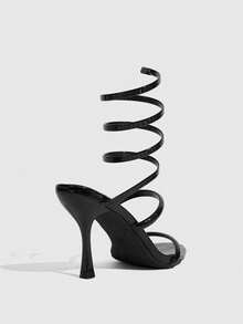 CUCCOO SZL Women's High Heel Sandals, Thin Heel, Snake-Shaped Rhinestone Embellished Valentine's Day - Black - View 5