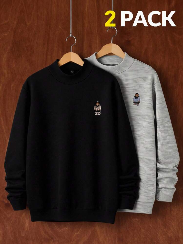 남성 곰 그래픽 풀오버 스웨트셔츠