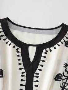 Lyxana 女士花卉佩斯利印花收腰A字连衣裙，优雅百搭，适合假日、休闲、通勤、情人节、约会、法式街头风，复古百搭，白色底色搭配黑色花卉印花，早春/春夏新款中袖长裙 - 彩色 - 查看 6