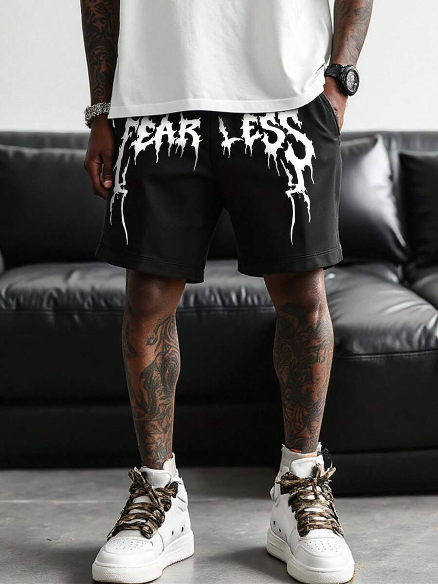 Manfinity EMRG Pantalones cortos negros de estilo callejero, de corte holgado y con bolsillos, para hombre - Negro - Ver 1
