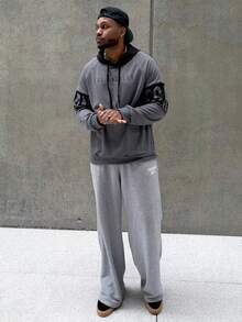 Heavens Edit Men's Fashion Colorblock Hooded Sweatshirt, For Fall, Long Sleeve Top - Dark Grey - View 4