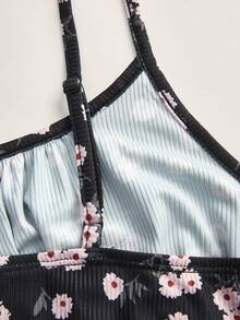 SHEIN EZwear 性感黑色针织紧身迷你连衣裙，细肩带，夏季 - 彩色 - 查看 4