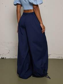 COUREZ 低腰宽松灯笼裤/Y2K风格女式春季外出派对节日黑色性感优雅长裤 - 藏蓝色 - 查看 3