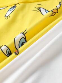 LOONEY TUNES X SHEIN Plus Size Women Cute Cartoon Pattern Contrast Binding Cami Top & Briefs Set - White - View 7