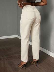 Slaydiva 大码纯色休闲牛仔裤 - 米色 - 查看 2