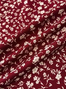 SHEIN 少女酒红色碎花高低摆半身裙 - 酒紅色 - 查看 6