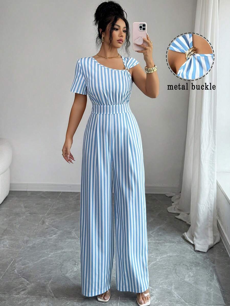 Elenzga Women's Striped & Printed Metal Bucket Jumpsuit - Multicolor - View 1