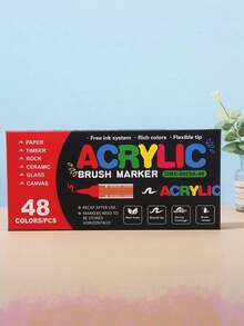12/24/36/48 لون من أقلام الطلاء الأكريليك، أقلام أكريليك بفرشاة ناعمة، أقلام أكريليك سريعة الجفاف مقاومة للماء، مناسبة للقماش والصخور والخشب والحجر والزجاج والسيراميك والنسيج والأعمال اليدوية، هدايا رائعة للعودة إلى المدرسة، لوازم مدرسية - متعدد الألوان - مشاهدة 16