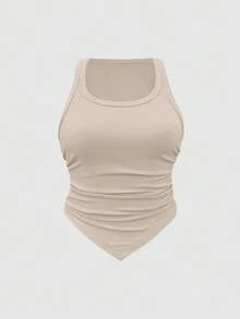 SHEIN ChicEase Multi-Color Set Of Camisole Tops With V-Shaped Hem And Pleated Back 3 Pack Tops Tank Tops Women Women's Tank Tops Ribbed Tank Tops Ribbed Tops Tight Tops - Multicolor - View 6