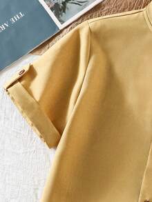 SHEIN 1pc Tween Boys' Stand Collar Gentleman Style Solid Blue Casual Short Sleeve Shirt, Spring/Summer - Yellow - View 6