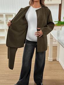 SHEIN Maternity Solid Color Shawl Collar Loose Casual Jacket, Autumn/Winter - Brown - View 8