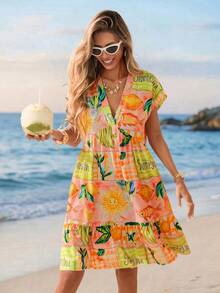 Sylviya 休闲女士度假娃娃剪影印花连衣裙，度假 - 彩色 - 查看 9