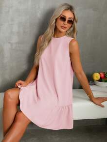 SHEIN Essnce Summer Women Dresses A-Line Round Neck Dress Sundress Mother Day Dress Casual Dress - Baby Pink - View 5