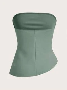 SHEIN Essnce Women's Casual Solid Color Pleated Tube Top, Suitable For Summer Daily Wear Strapless Top Sage Green Top Curve Tube Top Long Tube Top Fitted Tube Top - Mint Green - View 2