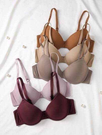 DesireSculpt 5pcs/Pack Women's Seamless Solid Color Wireless Comfort Bras