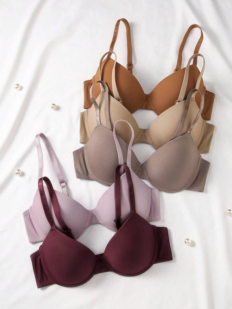 DesireSculpt 5 件装女士无缝纯色无钢圈舒适胸罩 - 彩色 - 查看 1